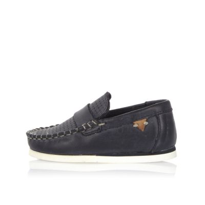 Mini boys navy leather loafers
